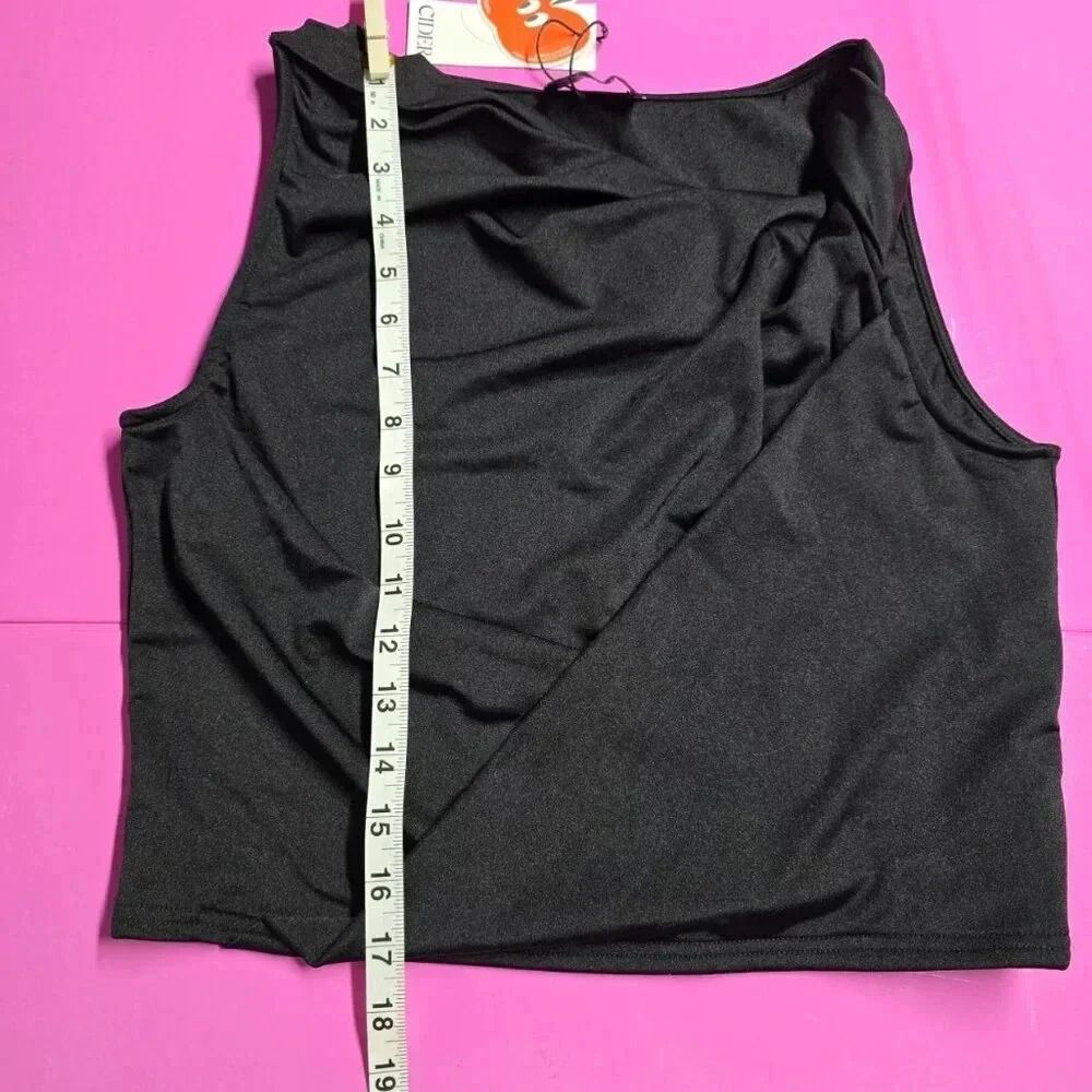 NWT Cider Women's Cowl Neck Knotted Crop Tank Black Size Medium New - Picture 9 of 11
